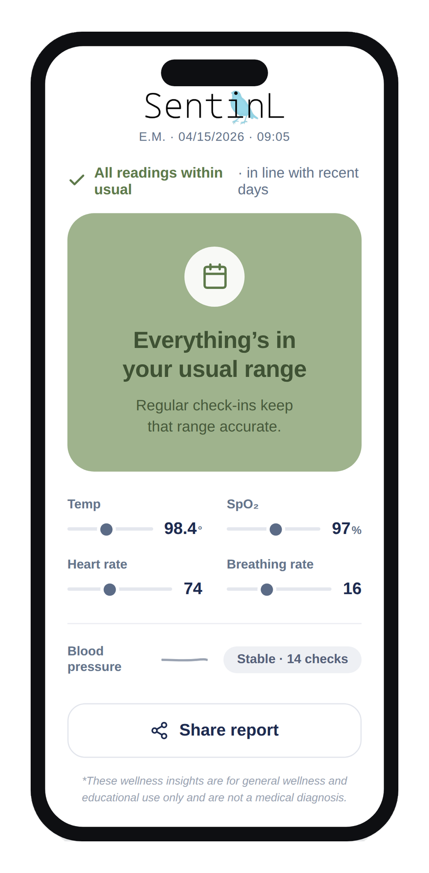 SentinL companion app, Steady state